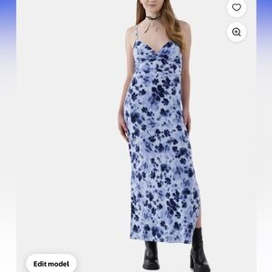No Boundaries Twist Front Floral Blue Maxi Dress